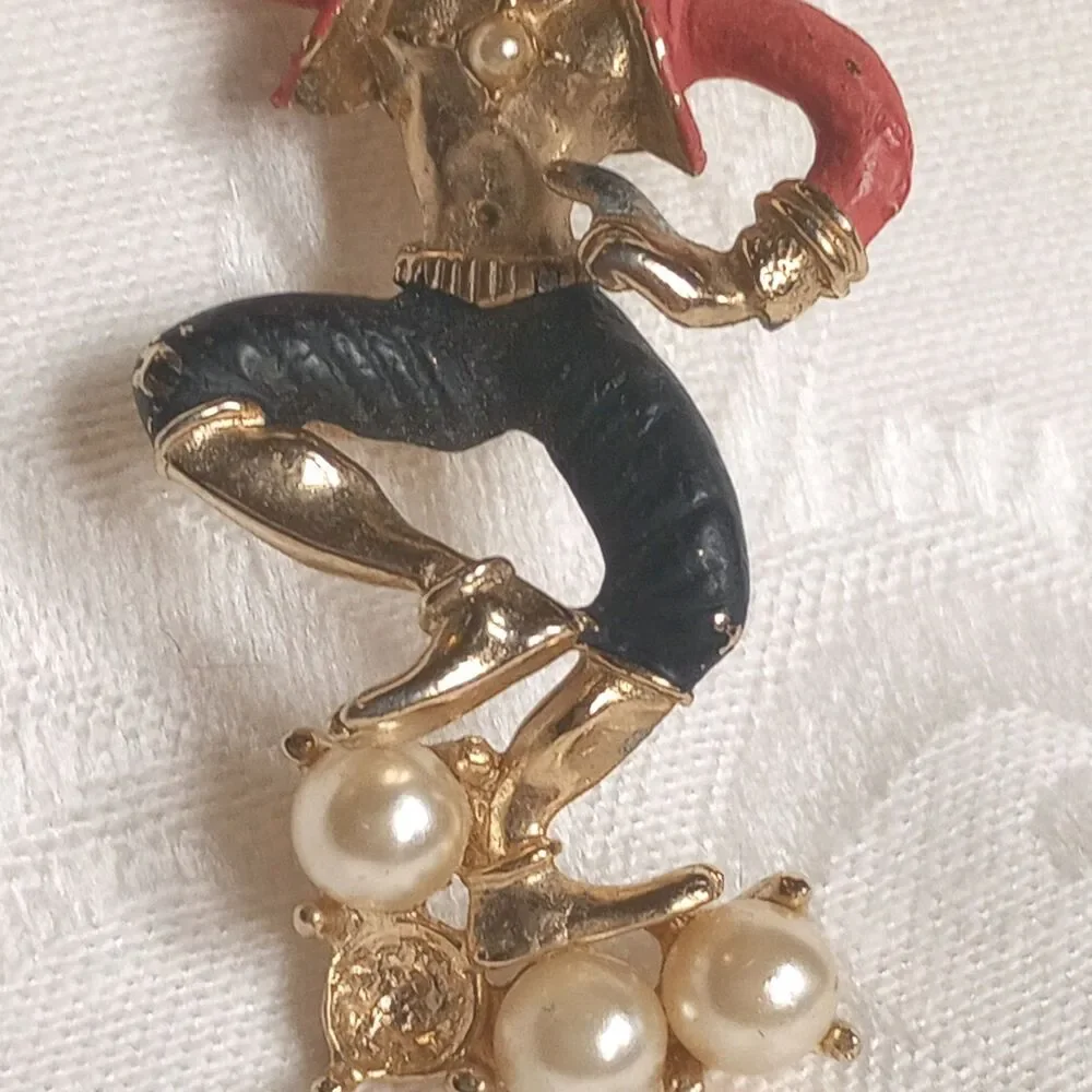 RARE Set Female Male Gypsy Dancer Enamel coral black Gold faux pearl READ 2